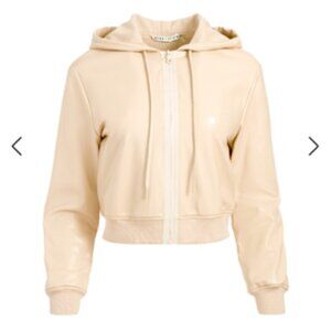 ALICE + OLIVIA Janae Vegan Leather Hoodie Jacket Coat Almond Tan XS